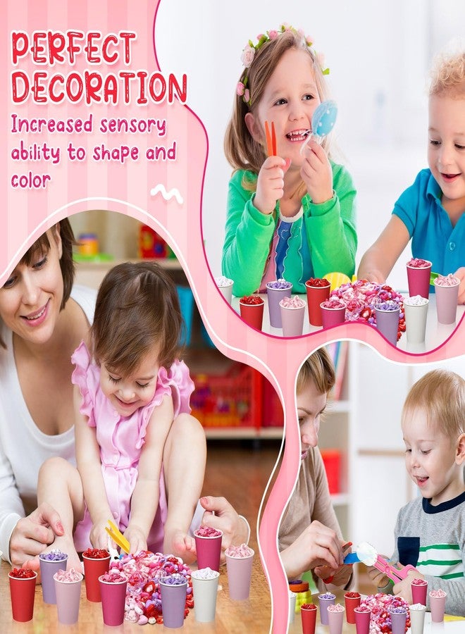 Arrowbash 230 Pcs Valentine Fine Motor Skills Sensory Bin Filler Includes 5 Style 214 Acrylic Gems 4 Tweezers 2 Scissors Clips 10 Cups for Early Education Sorting Counting Training Development - Image 5